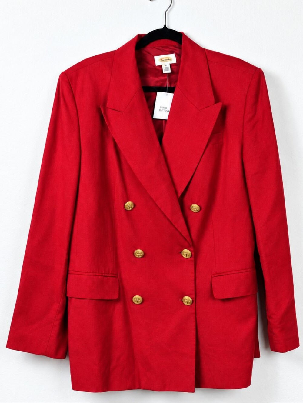 Vintage Talbots Red Linen Blend Double Breasted Gold Button Blazer 16 Old Money